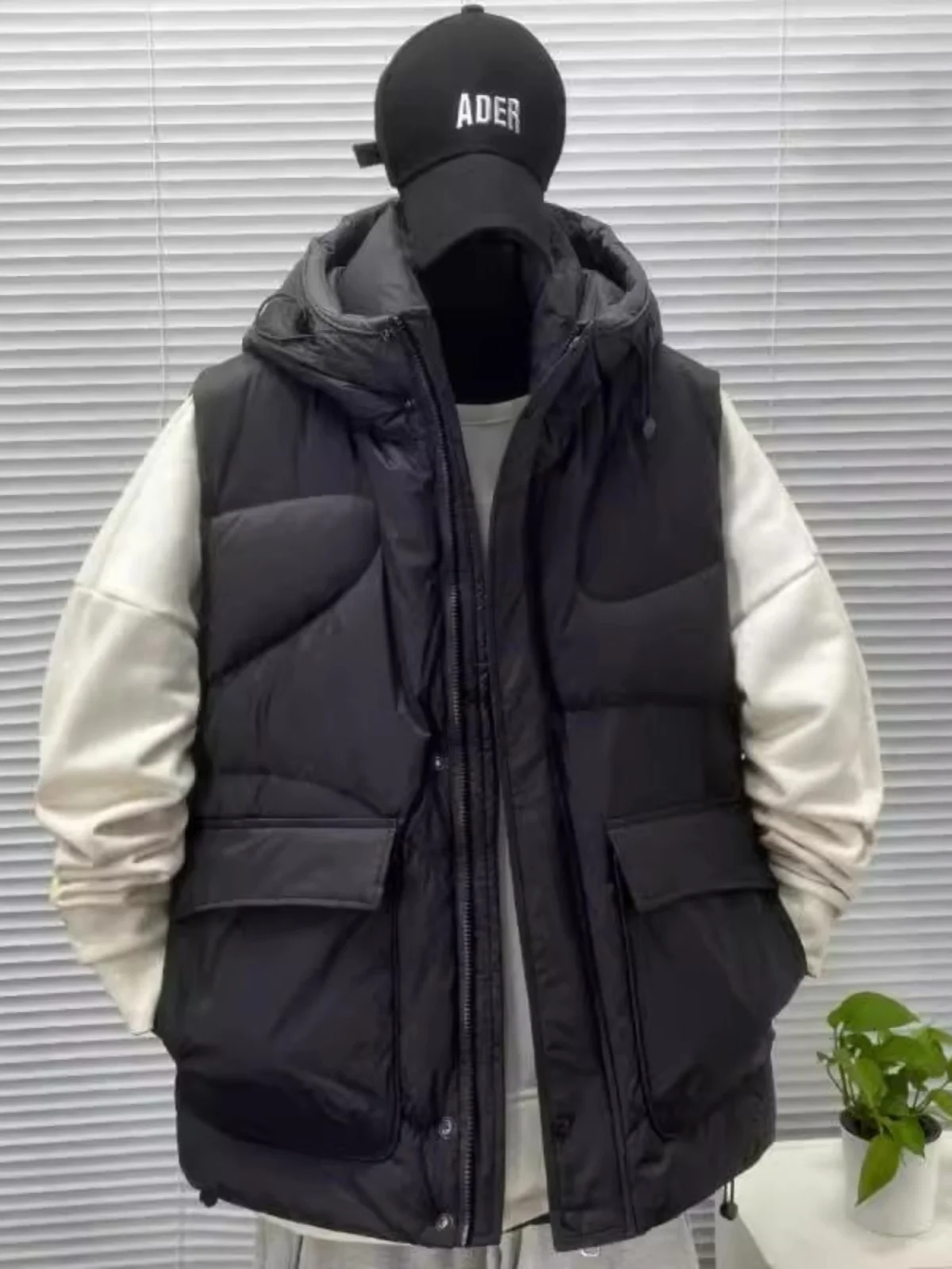 

Мужской пуховый жилет большого размера с капюшоном Jaet Thiened, стеганый жилет, повседневная свободная зимняя верхняя одежда, молодежная модная застежка-молния