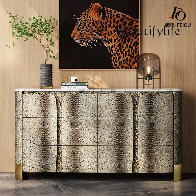V Premium Light Luxury Chest Meal Edge Italian Custom Marble Bedroom TV Bedside Storage Storage Cabinet