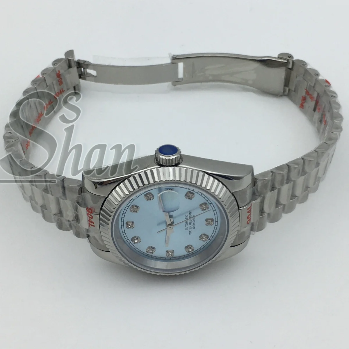 36mm/39mm Luxury Men's NH35 Watch Blue Sunburst Dial Diamond Hour Markers Sapphire Crystal Date Window 100Meters Water Resistant
