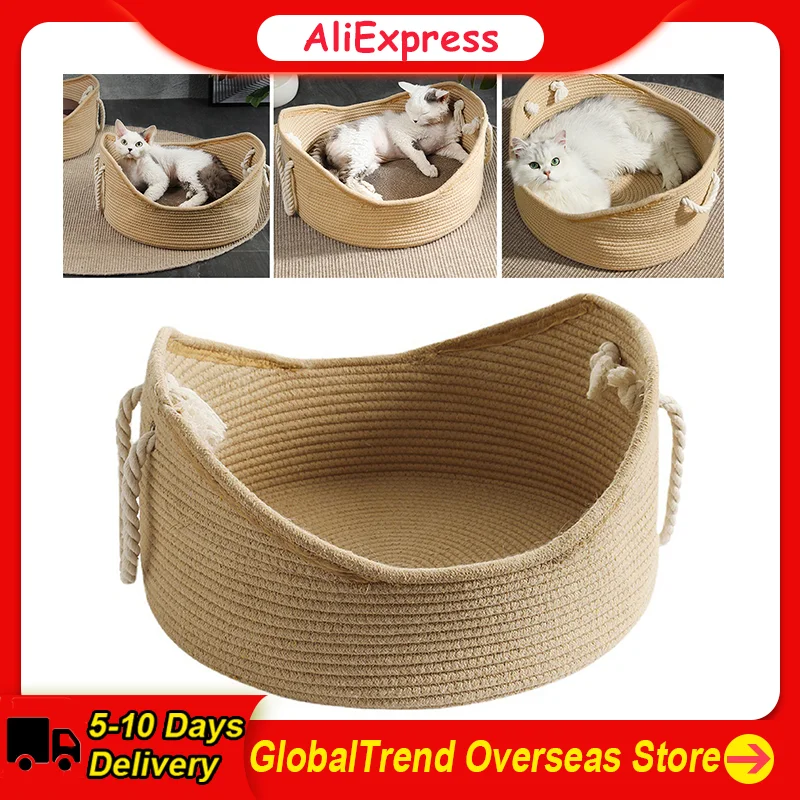 Cat Nest Hand Made Wicker Cat Bed Basket Corrugated Scratching Board House Comfortable Cat Scratcher Nest Pet Dog House Nest