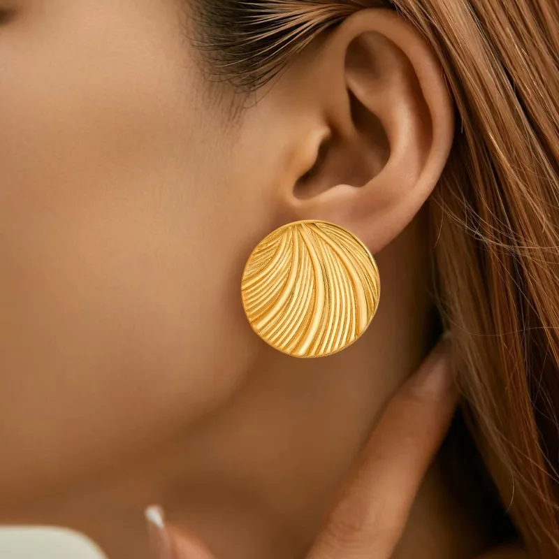 Pendientes grandes con pasador de rayas irregulares de acero inoxidable de Color dorado exagerados para mujer, accesorios de joyería de estilo océano de diseñador