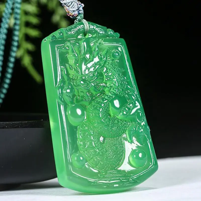 Nature Green Agate Pendant Sun Dragon Amulet Lucky Magical Mascot Chalcedony Chinese Zodiac Years Hanging Talisman