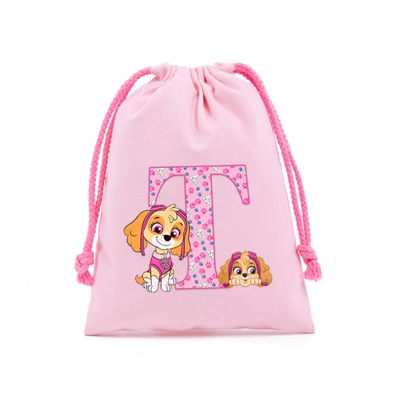 

Letter A-Z Paw Patrols Storage Drawstring Bags Cartoon Skye Key Sundries Pouch Kids Party Candy Pouch Girl Birthday Gift Bag