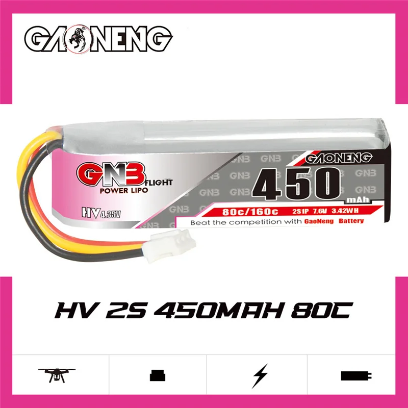 Max 160C GNB 2S 7.6V 450mAh Lipo Battery For Remote Control Car Toy High Rate FPV Drone Parts 80C 7.6V Battery