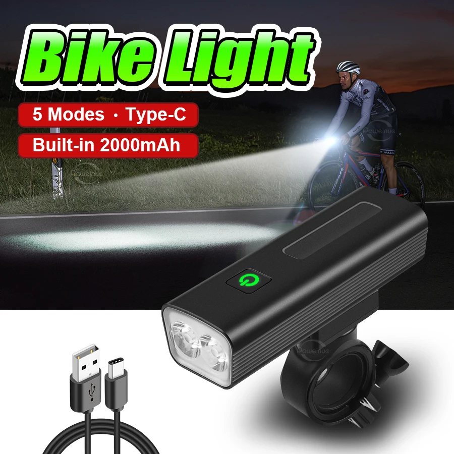 

PAWEINUO велосипедный фонарь USB перезаряжаемый светодиодный велосипедный фонарь 2000 мАч фара MTB фонарик передняя лампа уличный велосипедный фонарь