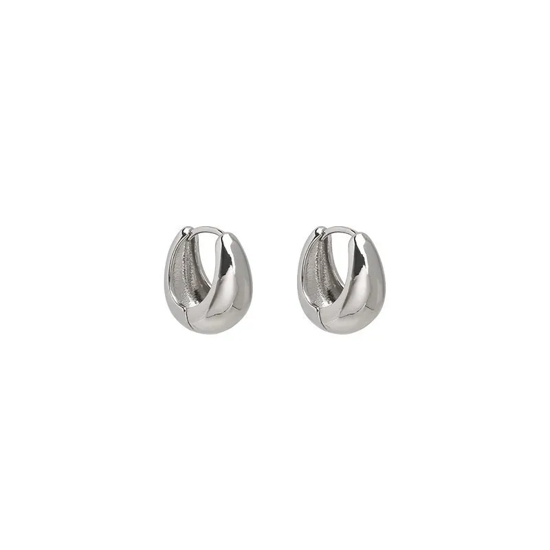 U-shape Punk Metal Silver Color Hoop Earrings for Women European American Heavy Smooth Geometry Ear Buckle Jewelry Girl Gift