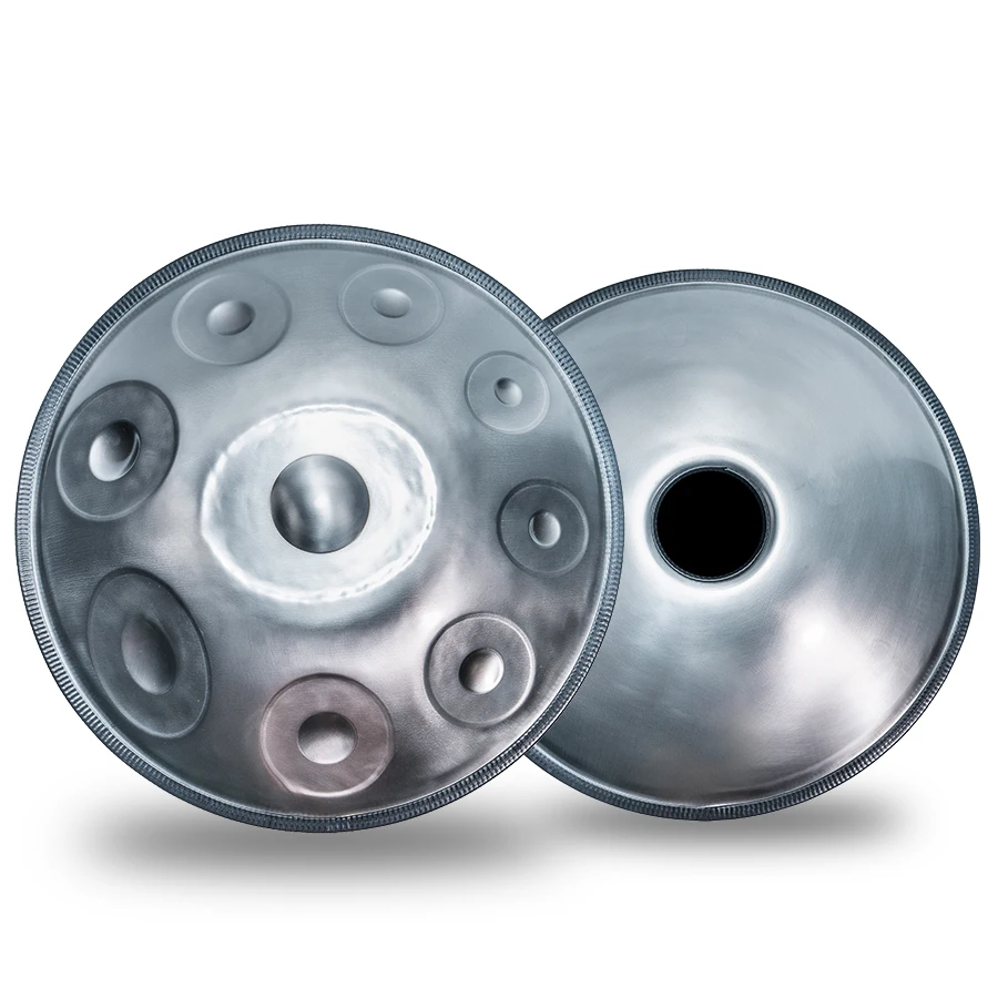 

Stainless Steel Silver Handpan Instrument D Kurd 9-Note Hand Drum Air Silver Cloud