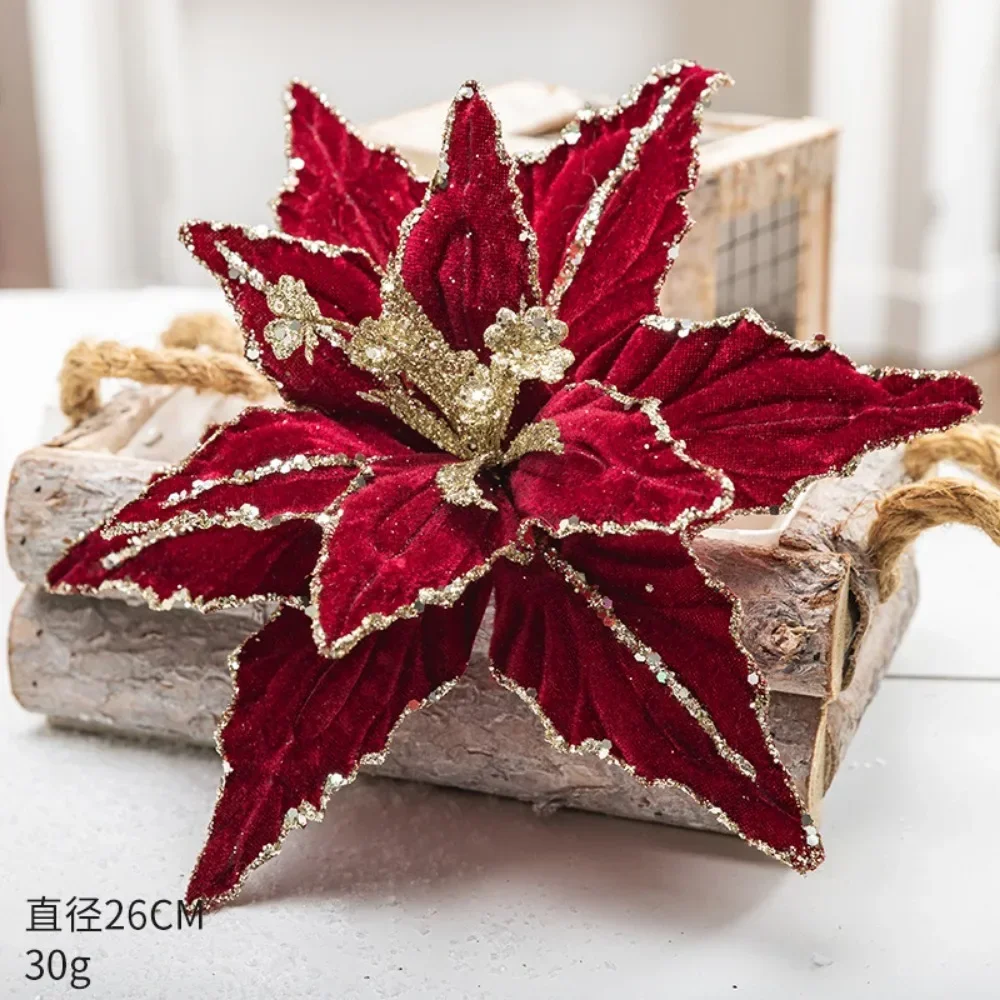 26cm Glitter Christmas Flower Realistic Xmas Tree Hanging Flower Merry Christmas Decoration New Year Gifts Artificial Flowers