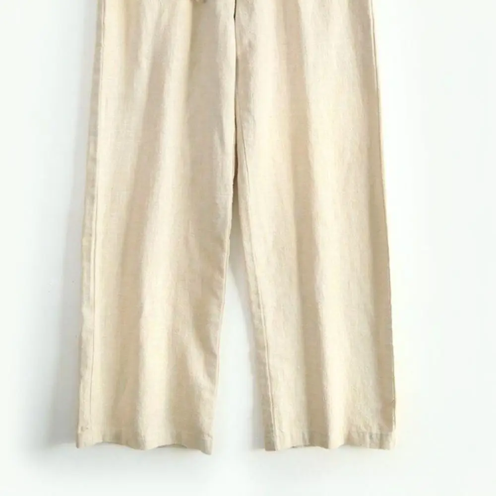 Summer Mens Cotton Linen Blend Pants Casual Trousers Straight Fit Breathable Soft Lightweight Relaxed Style Male Clothing