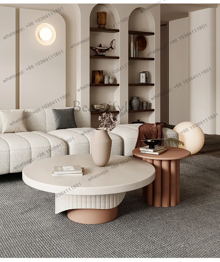 YJ French size round coffee table combination Nordic wabi sabi small apartment living room child and mother coffee table creativ