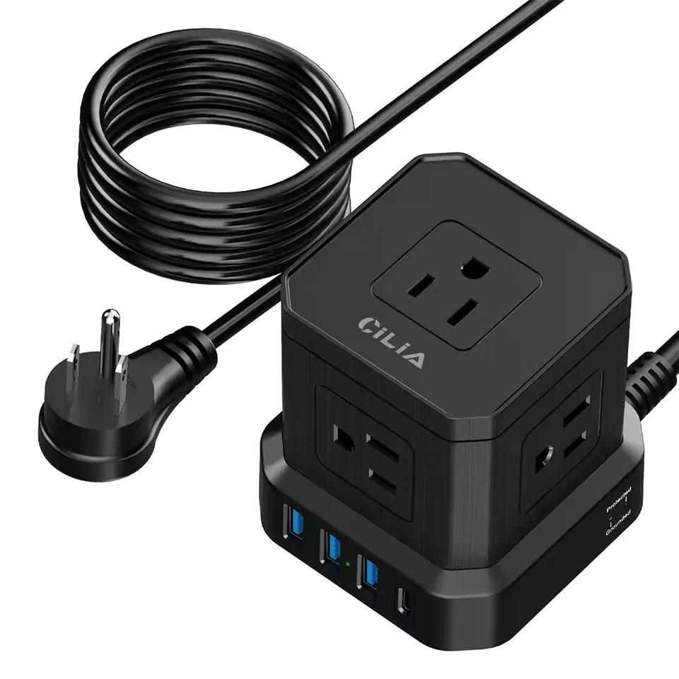 Multipurpose Charging Station - US Standard, 5 AC Outlets, 3 USB Ports, 1 USB-C Port, 1.5m Cord, Tower Design for Home/Office