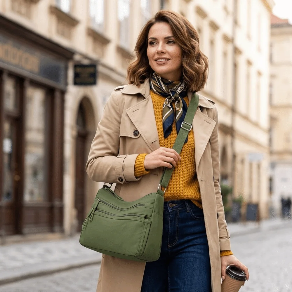 Fashionable Square Shape Crossbody Bag Nylon Zipper Closure Shoulder Bag Large Capacity Multi-layer Tote For Men Women