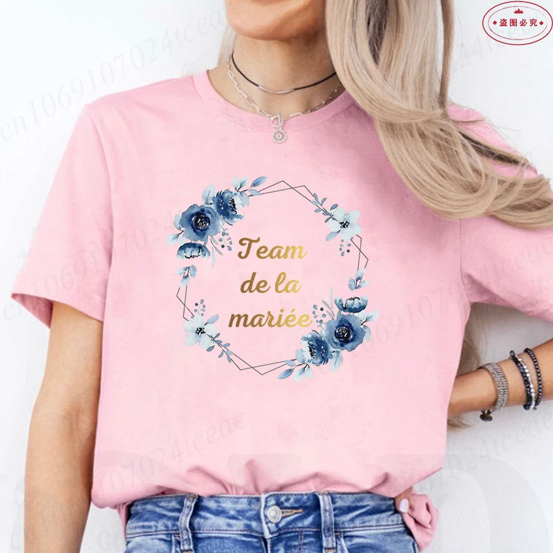 Team bruid T-shirt Franse meisjes vrijgezellenfeest EVJF toekomstige bruid tshirt bloemenkrans grafische Tees bruids bruiloft tops