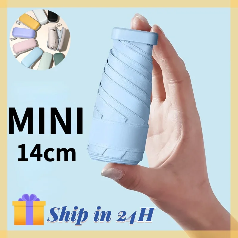 Mini Folding Sunscreen Umbrella for Women Sunshade Sun and Uv Protection Small Portable Pocket Parasol Umbrella for Rain and Sun