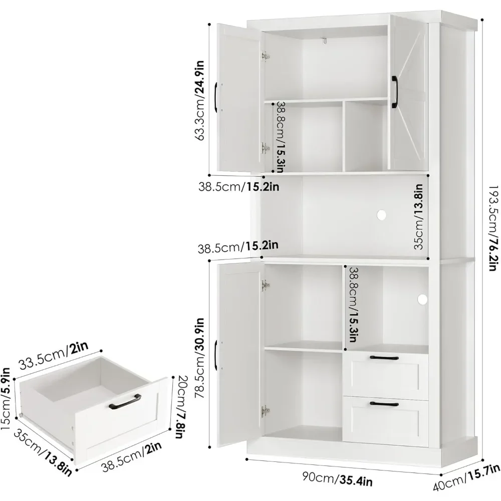 Armoire de garde-manger de cuisine de grande ferme, huche de cuisine, armoire de bar avec étagères et égouts de proximité, grande armoire de rangement en bois, 76 po