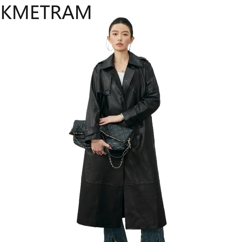 KMETRAM Genuine Goatskin Leather Jacket Woman Luxury Long Trench Coat Oversized Real Leather Jackets Fall Women Clothes 2026 여성