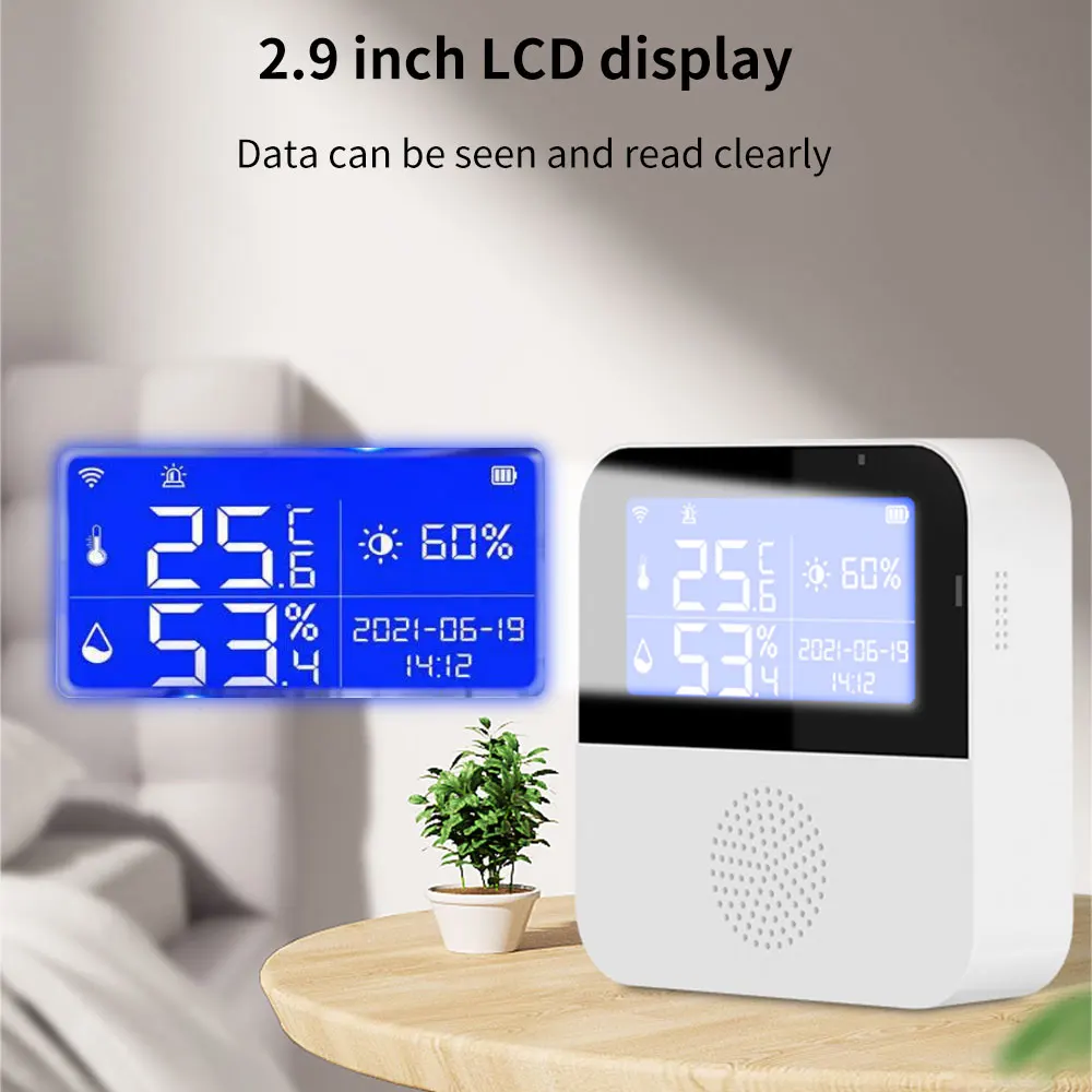 TISHRIC WiFi intelligence Temperature and humidity meter USB power supply Speaker LCD display Support Tuya Smart Life App