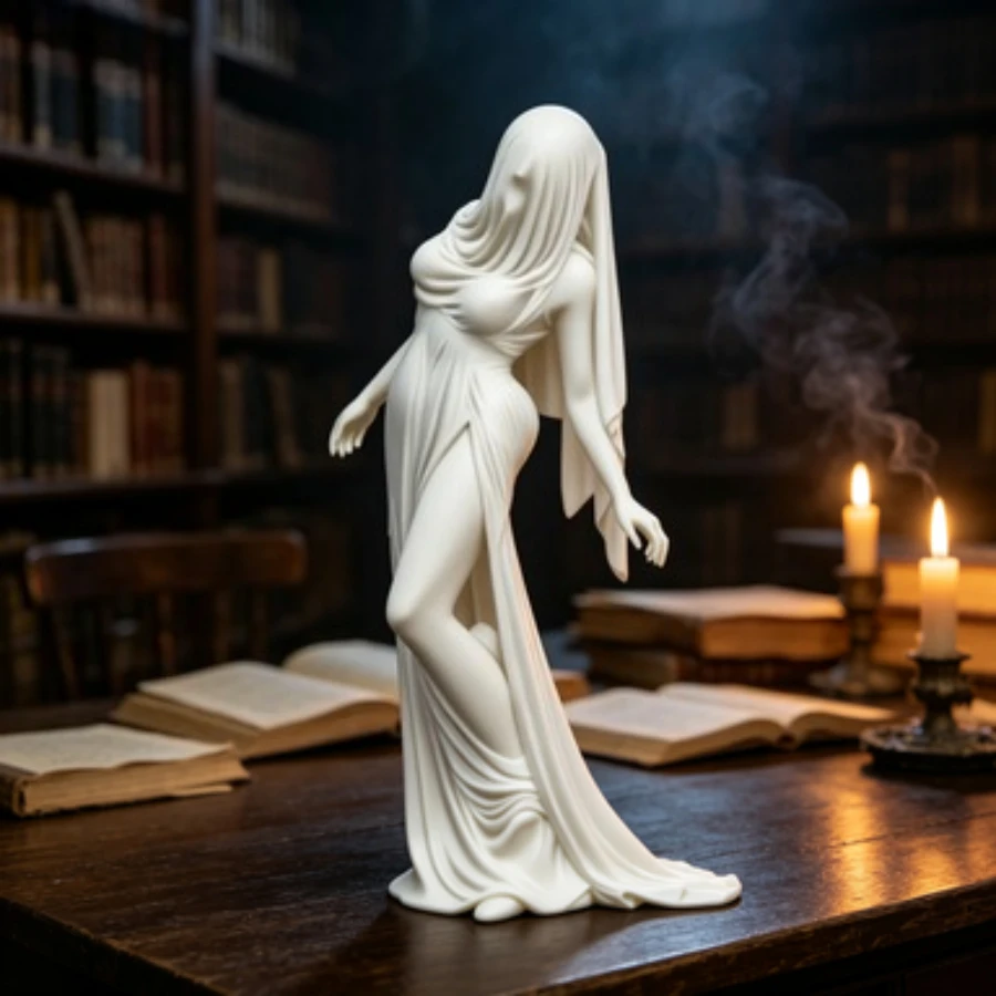 Ghost Lady Statue Elegant Charming Phantom Sculpture Eternal Gaze Spirit Statue Home Desktop Decoration Halloween Decorations