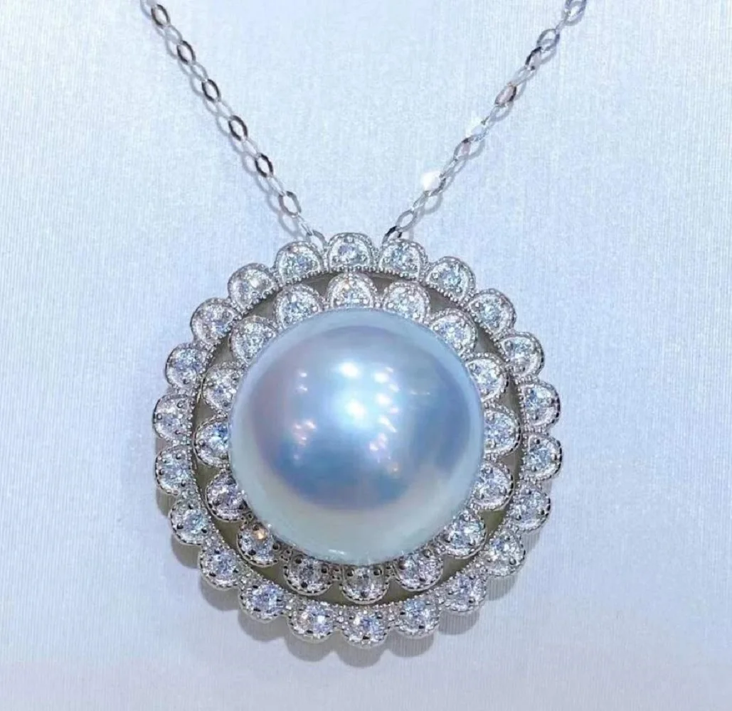 

Exquisite Pearl Pendant AAA12-13mm Natural South Sea White Round Pearl Pendant Necklace 18inch 925S