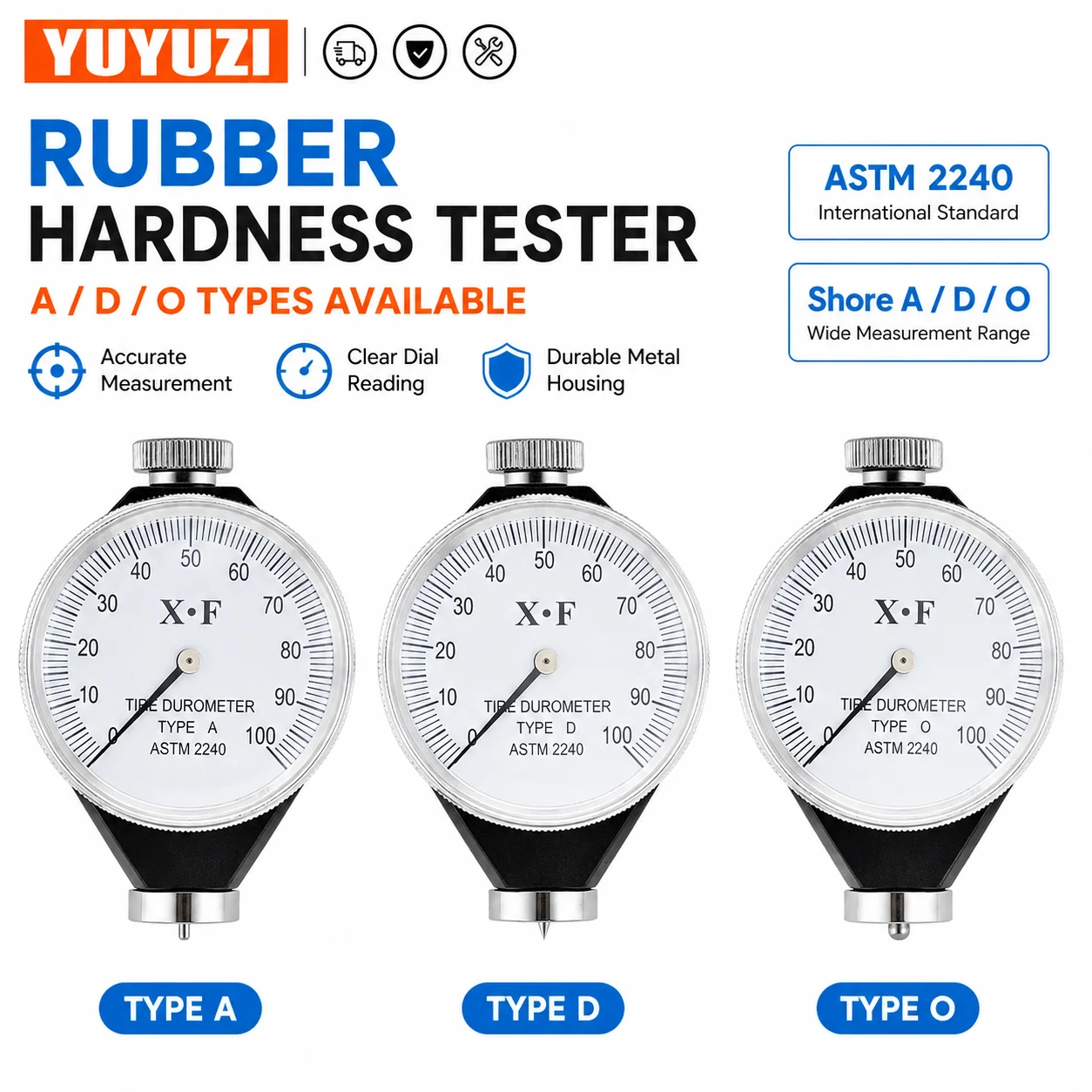 Shore A/O/D Hardness Tester 0-100HA Rubber Tire Durometer Meter Hardness Measurement Tool for Rubber Testing