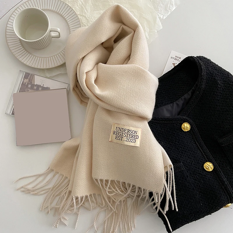 2023 Warm Winter Cashmere Scarf for Women Fashion Korean Style Casual Solid Color Double Side Neckerchief Shawl Wraps Blanket