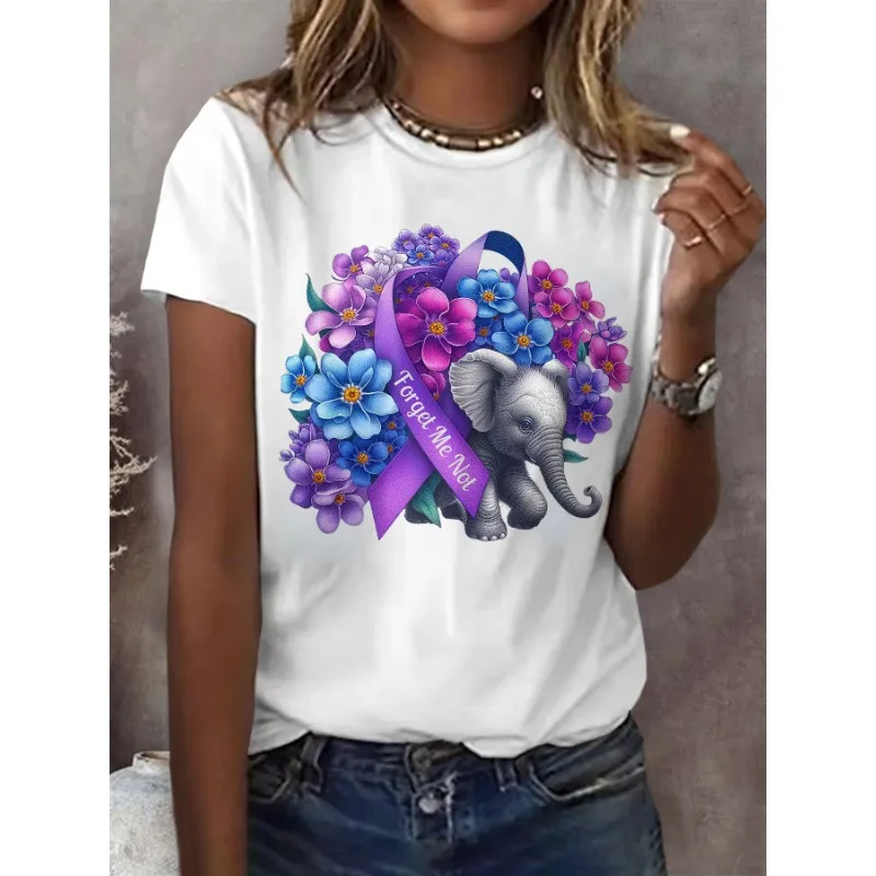 Women's Forget Me Not Print T-Shirts Short Sleeve T Shirt Summer Casual Tops