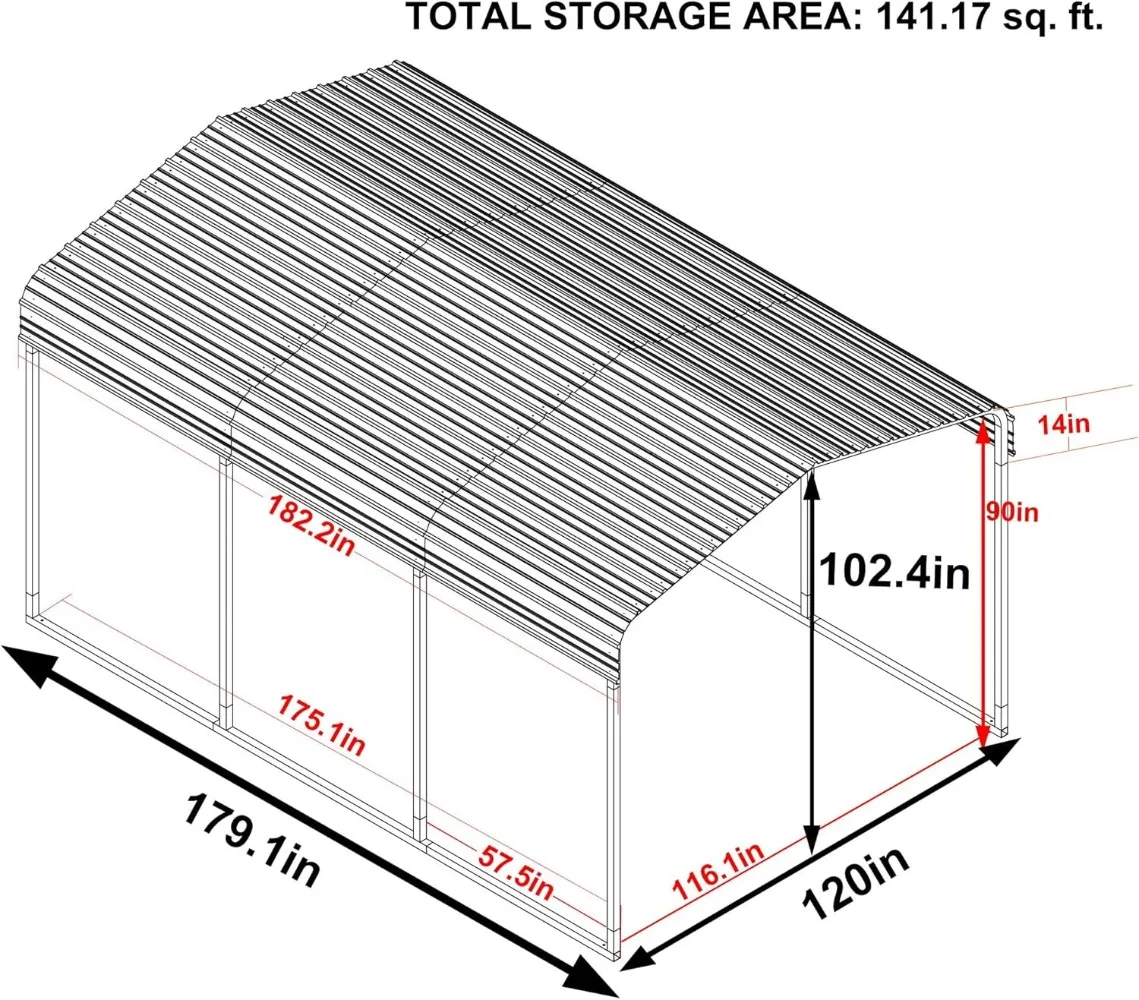 Outdoor Carport Canopy 10' x 15', Metal Carport Tent Heavy Duty, Garage Car Shelter Shade with Metal Roof, Frame and Bolts for