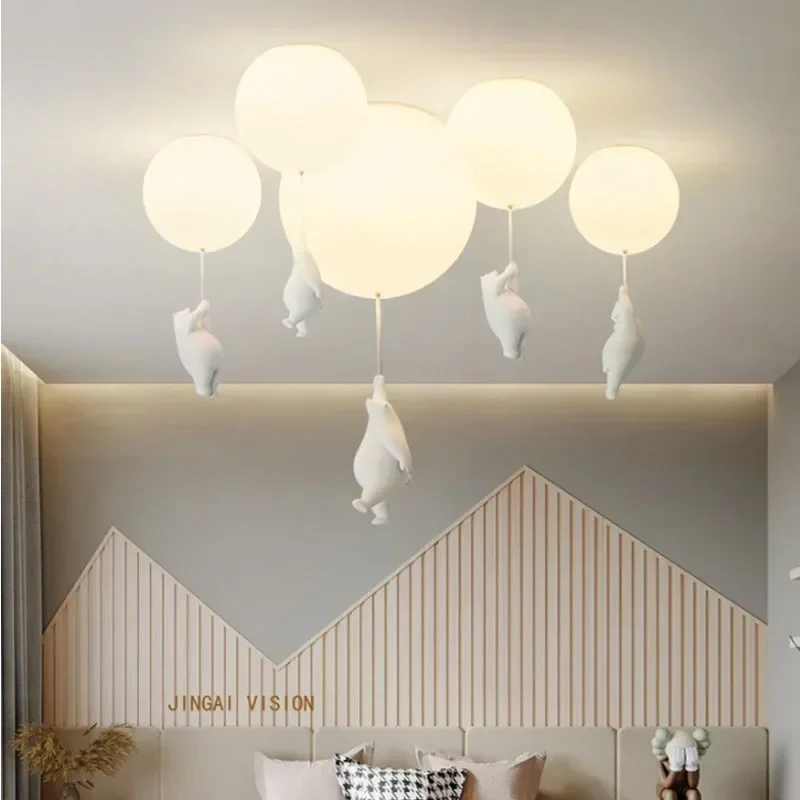 Imagem -05 - Balão dos Desenhos Animados Urso Pingente Luzes para o Quarto das Crianças do Miúdo Decoração do Quarto Conduziu a Lâmpada de Suspensão Luminária Cocina Lustre Anel Luz