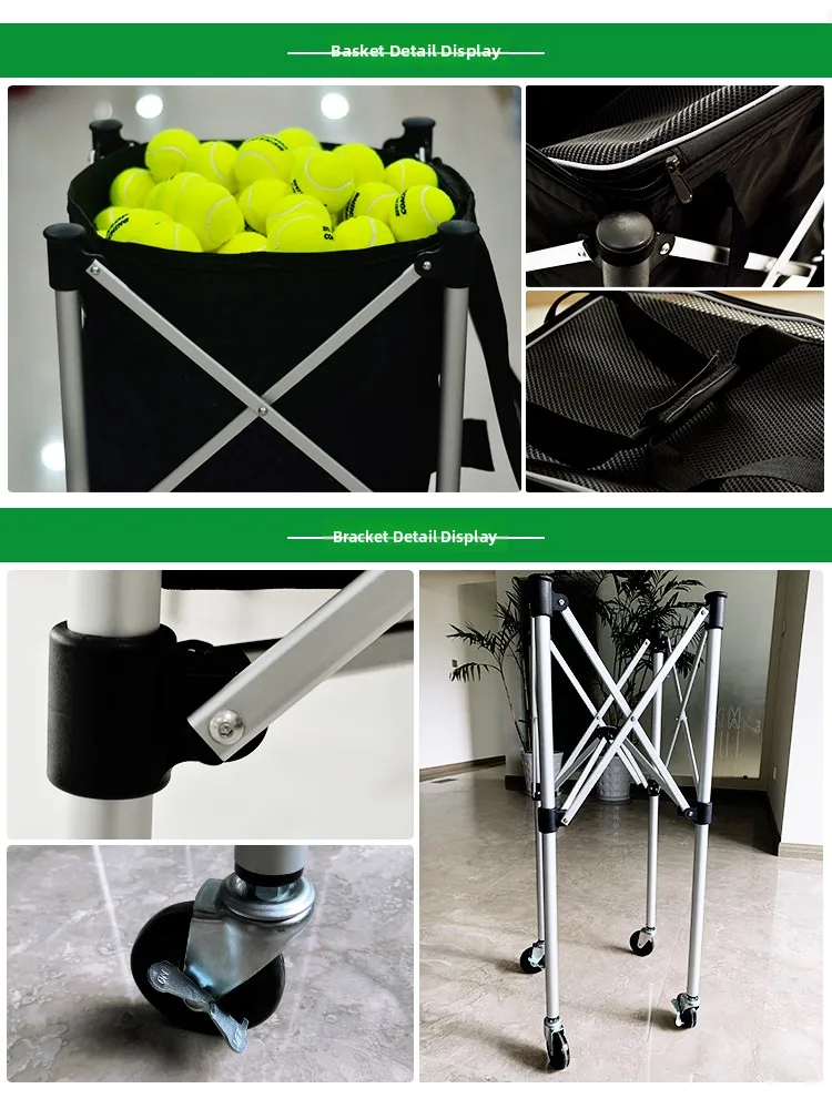 

Portable Aluminum Alloy Tennis Car Stand up Hand Pu Training Ball Storage Capaci Large Capaci Tennis Ball Cart