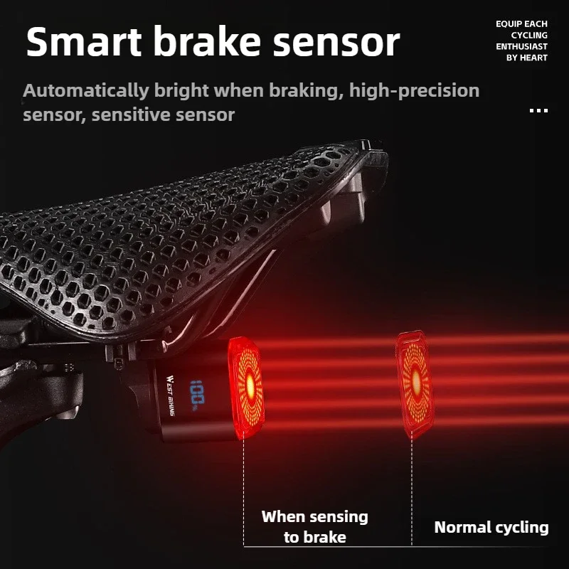 

Bicycle Intelligent Taillight Brake Induction Double Bracket Waterproof Electric Quantity Display Taillight Riding Equipment