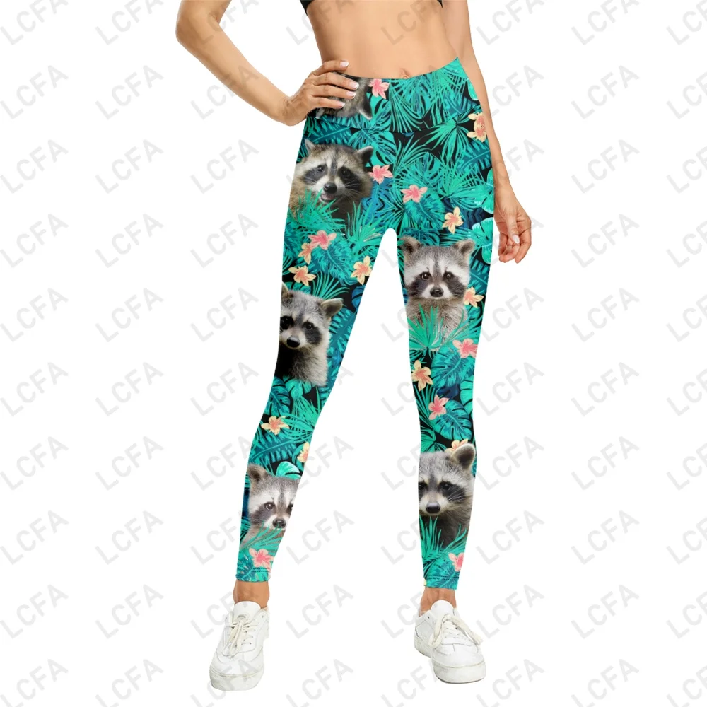 

Cute Raccoon Leaves 3D Print High Waist Leggins Fitness Sexy Leggings Tights Running Workout Pants Push Up Gym Leggings Jeggin