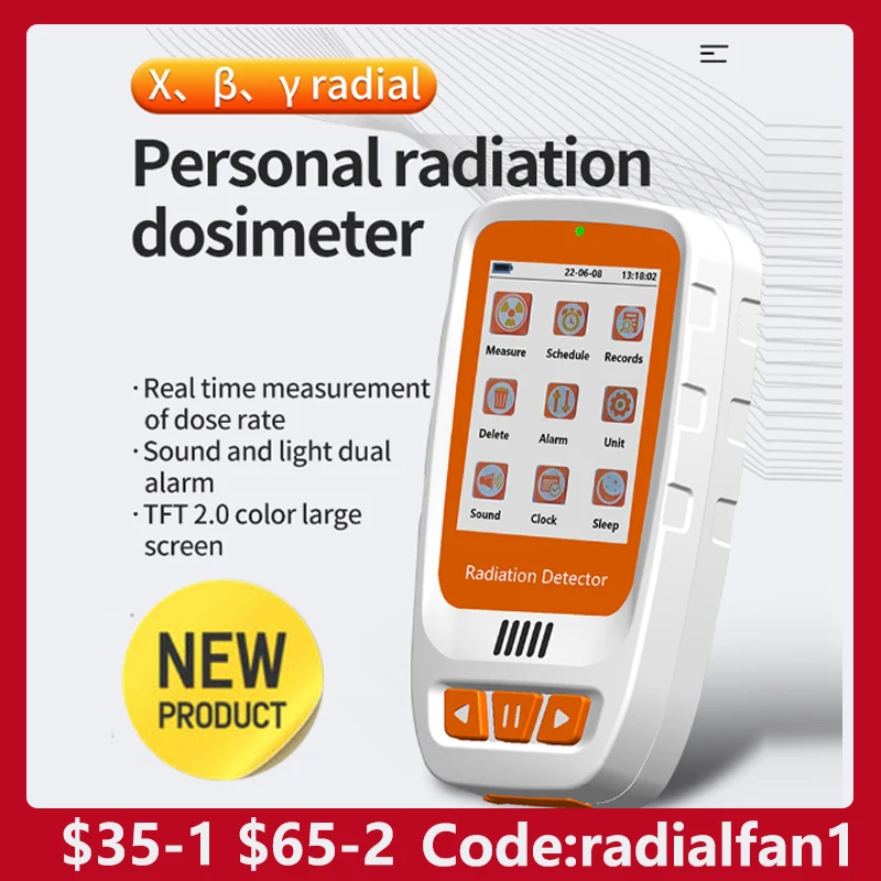 

HFS20 Geiger Counter Nuclear Radiation Dosimeter Beta Gamma YβXRay Tester with LCD Sound Light Alarm Personal Radiation Detector