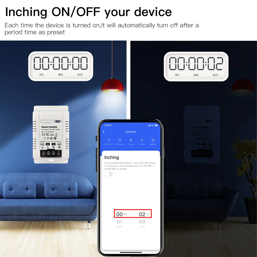 Tuya Smart High Power Switch 20A Circuit Breaker Automation Modules Overload Protection App Control Works with Google Home Alexa