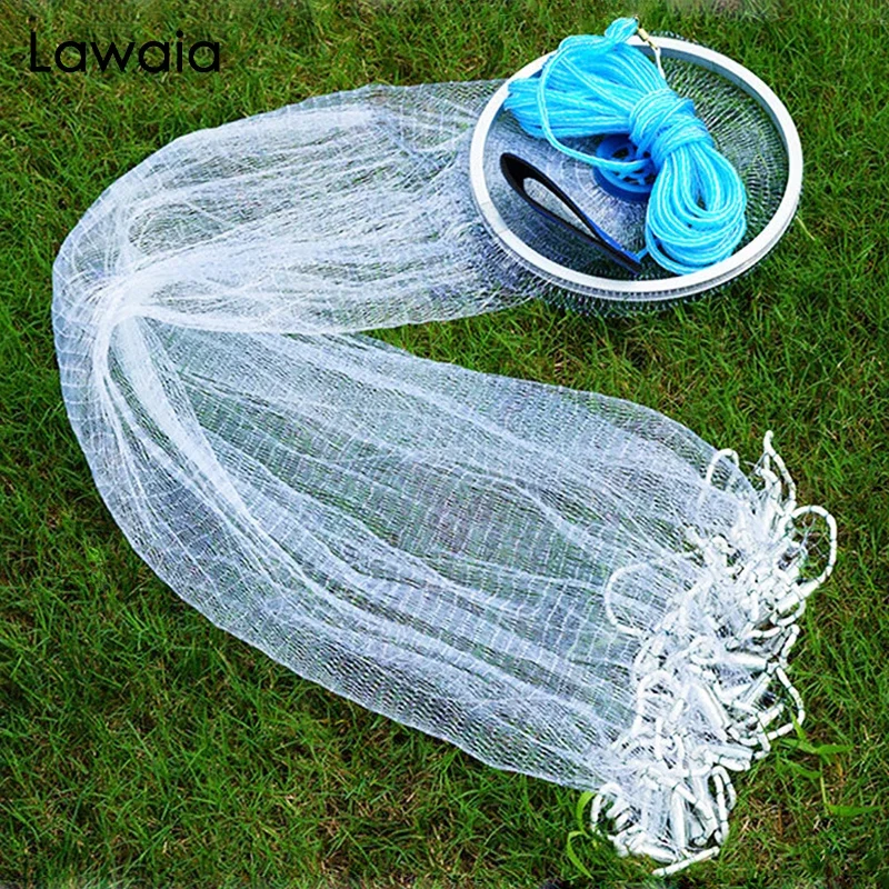 Lawaia Monofilament Multi Size Fishing Casting Net Tackle Alloy Aluminum Ring Throwing Fishnet with Galvanized Steel Pendant