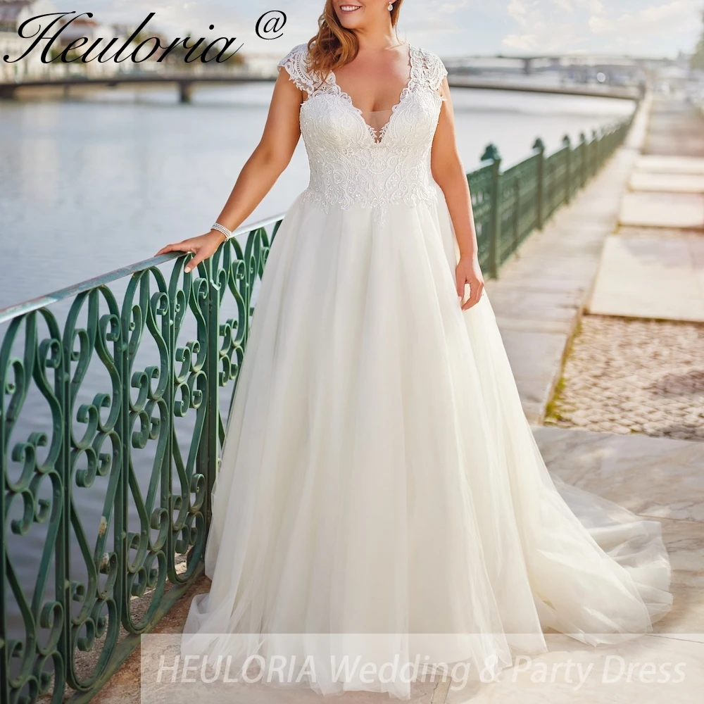 HEULORIA abito da sposa taglie forti abito da sposa in pizzo con scollo a V Abito da sposa con linea A Robe De Mariee