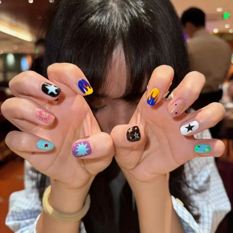 Conjunto de unhas artesanais com 10 peças, unhas fofas inspiradas em dopamina doce e nervosa com design de pressão, presente perfeito para meninas e amigos