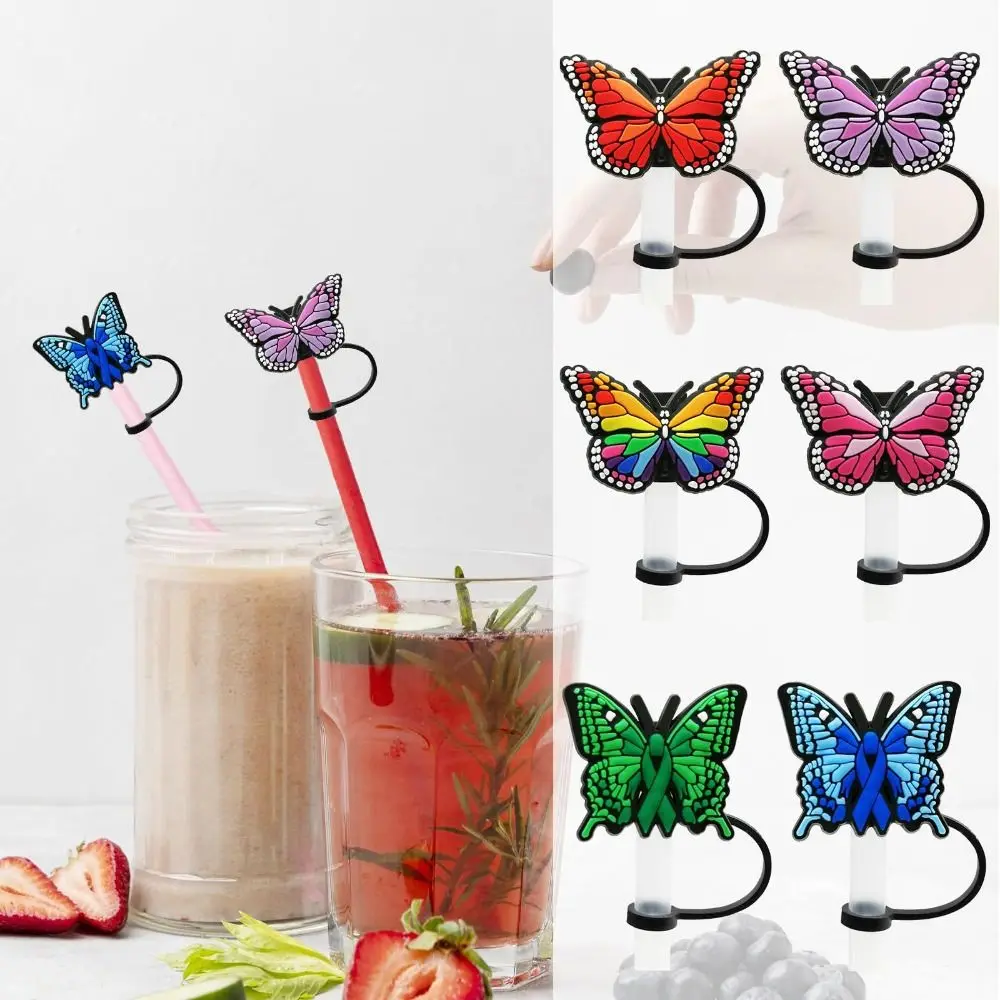 

Silicone Straw Plug Cute Cartoon Butterfly Reusable Drinking Dustproof Cap Splash Proof Airtight Straw Topper Cup Accessories