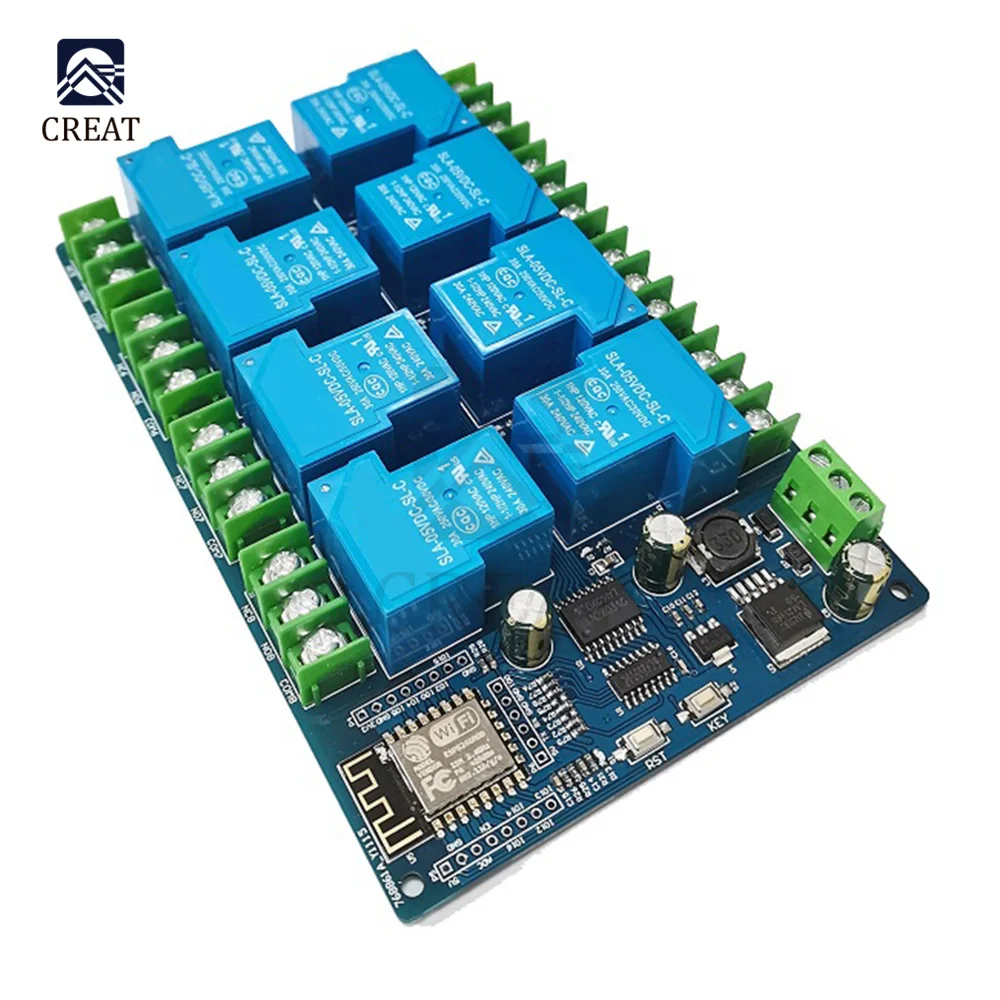 DC7-28/5V Power Supply ESP8266 WIFI 8 Channel 30A Relay Module ESP-12F Development Board