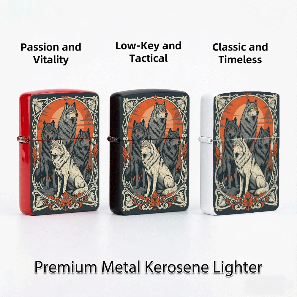 Flip Top Lighter Wolf Pack Vintage Ornate Border Sunset Forest Art Pattern lighters vintage lighters for smokers Collectible