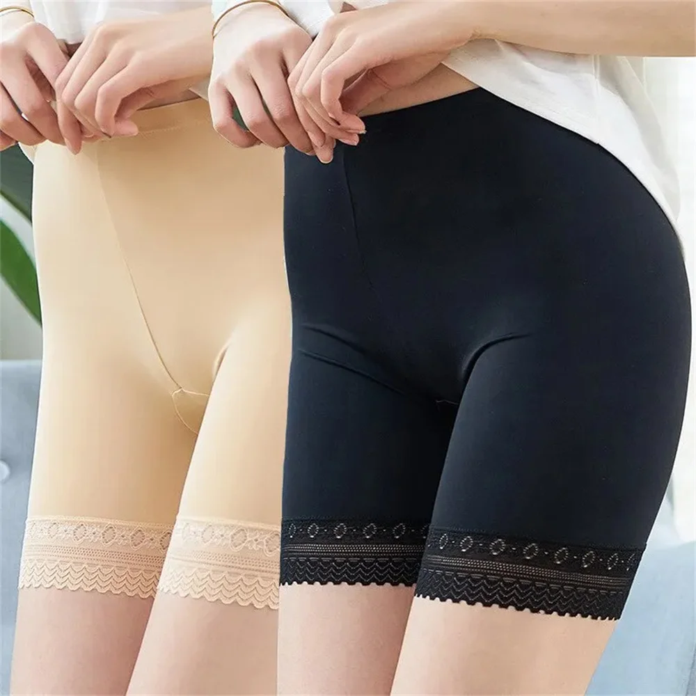 Nuevas bragas femeninas de verano, pantalones cortos de seguridad sin costuras de encaje, pantalones cortos elásticos de cintura alta para mujer, calzoncillos adelgazantes debajo de la falda, pantalones cortos