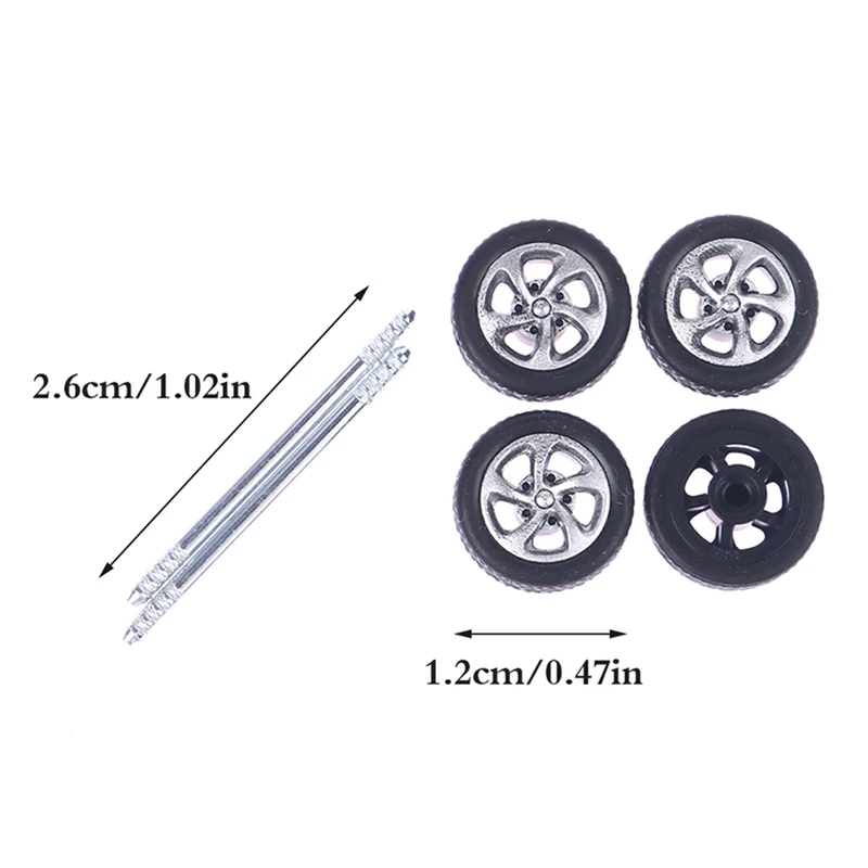 1Set 1:64 Car Wheels For Hotwheels Rubber Tire With Wheel Axle Model Car Modified Parts Racing Vehicle Toys