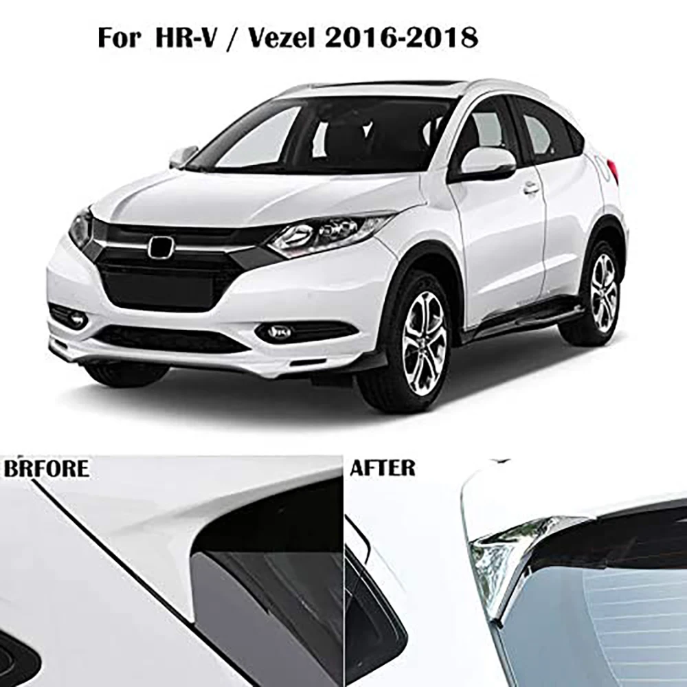 For -V Vezel 2016-2019 Chrome ABS Exterior Side Rear Window Spoiler Triple-cornered Cover Trim