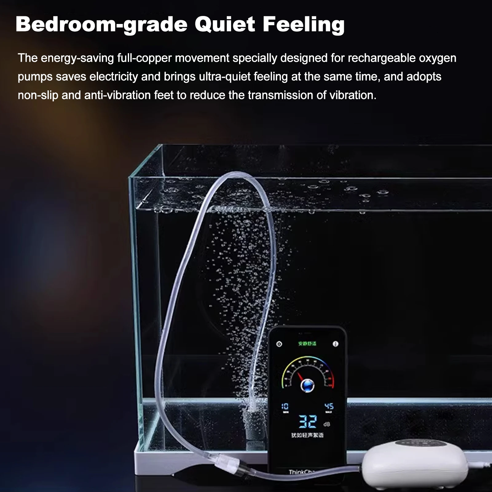 Aquarium Air Pump USB Rechargeable Oxygen Pump Fish Tank Bubbler Quiet Operation Automatic Start-up for Indoor and Outdoor