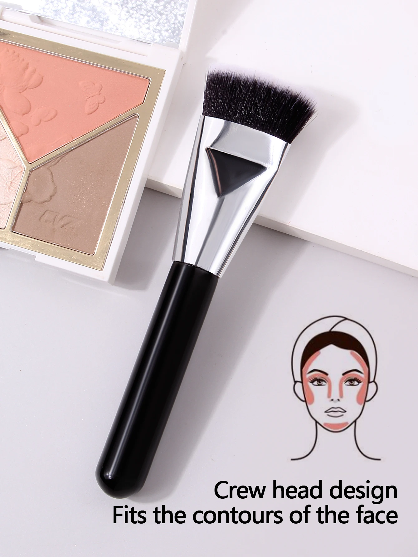 Einzelner Flachkopf-Foundation-Pinsel mit Silberrohr, Kontur- und Reparaturpinsel, Multifunktionaler Weicher Tragbarer Make-up-Pinsel – Detail 5