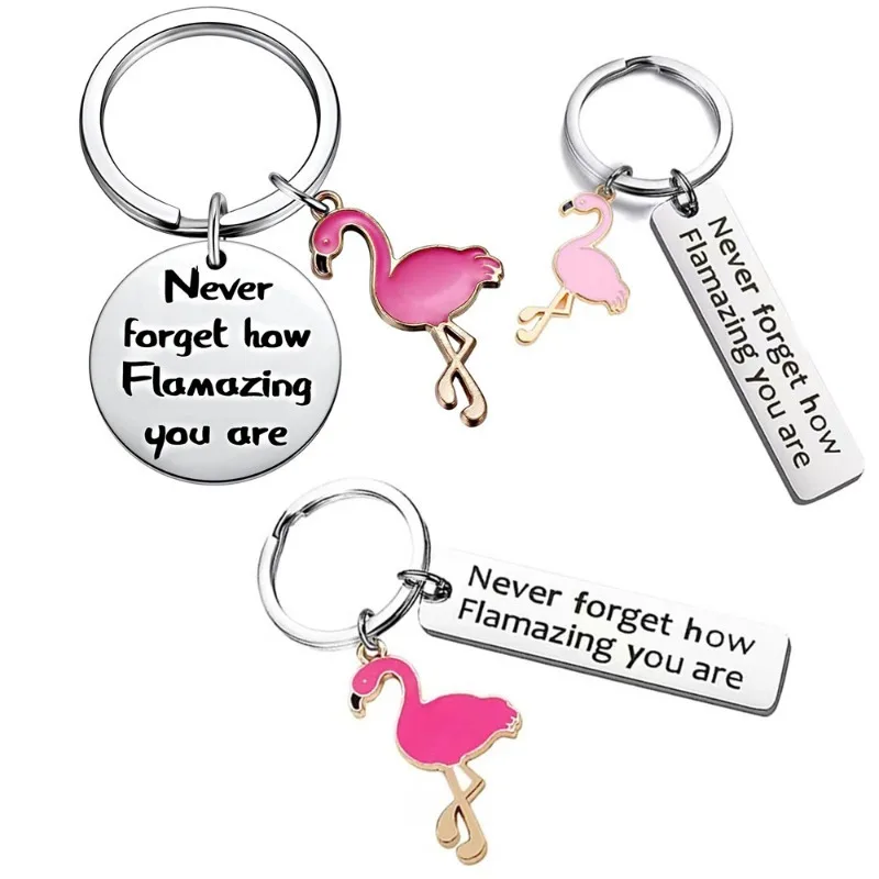 New Flamazing Flamingo Pendant Stainless Steel Keychain Jewelry Gift Cute Keyring for Women