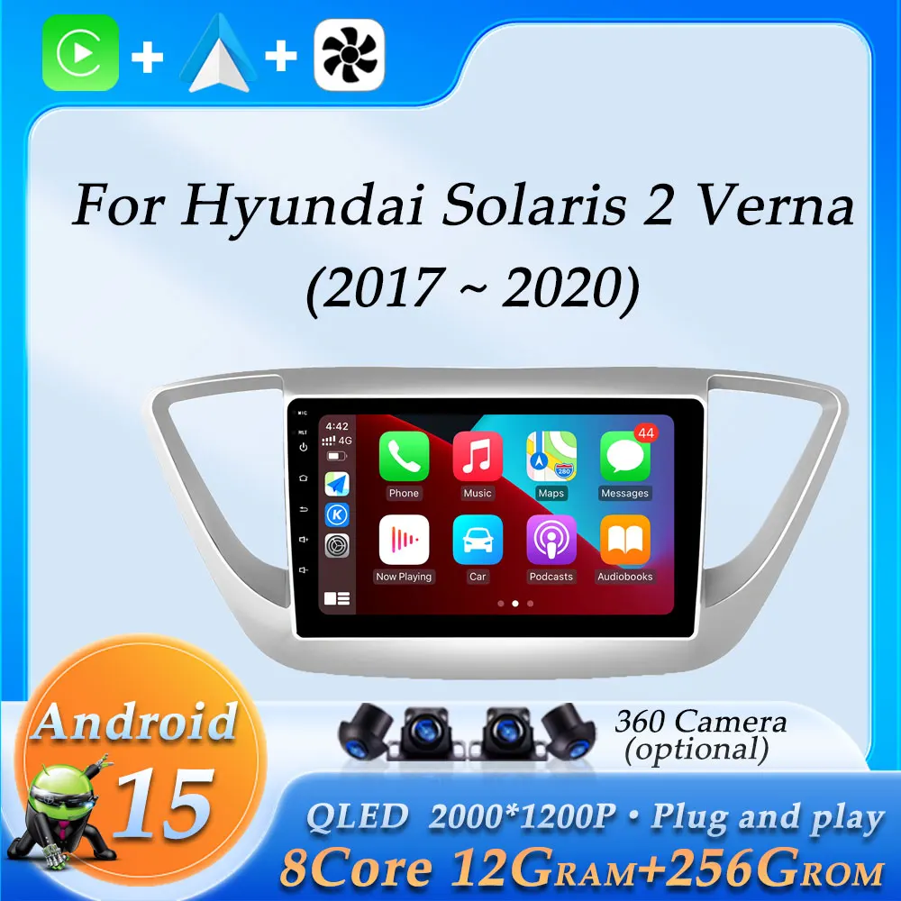 

Android 15 Автомобильный радиоприемник Видео Мультимедийный аудиоплеер для Hyundai Solaris 2 Verna 2017-2020 Беспроводная CarPlay GPS-навигация BT 4G
