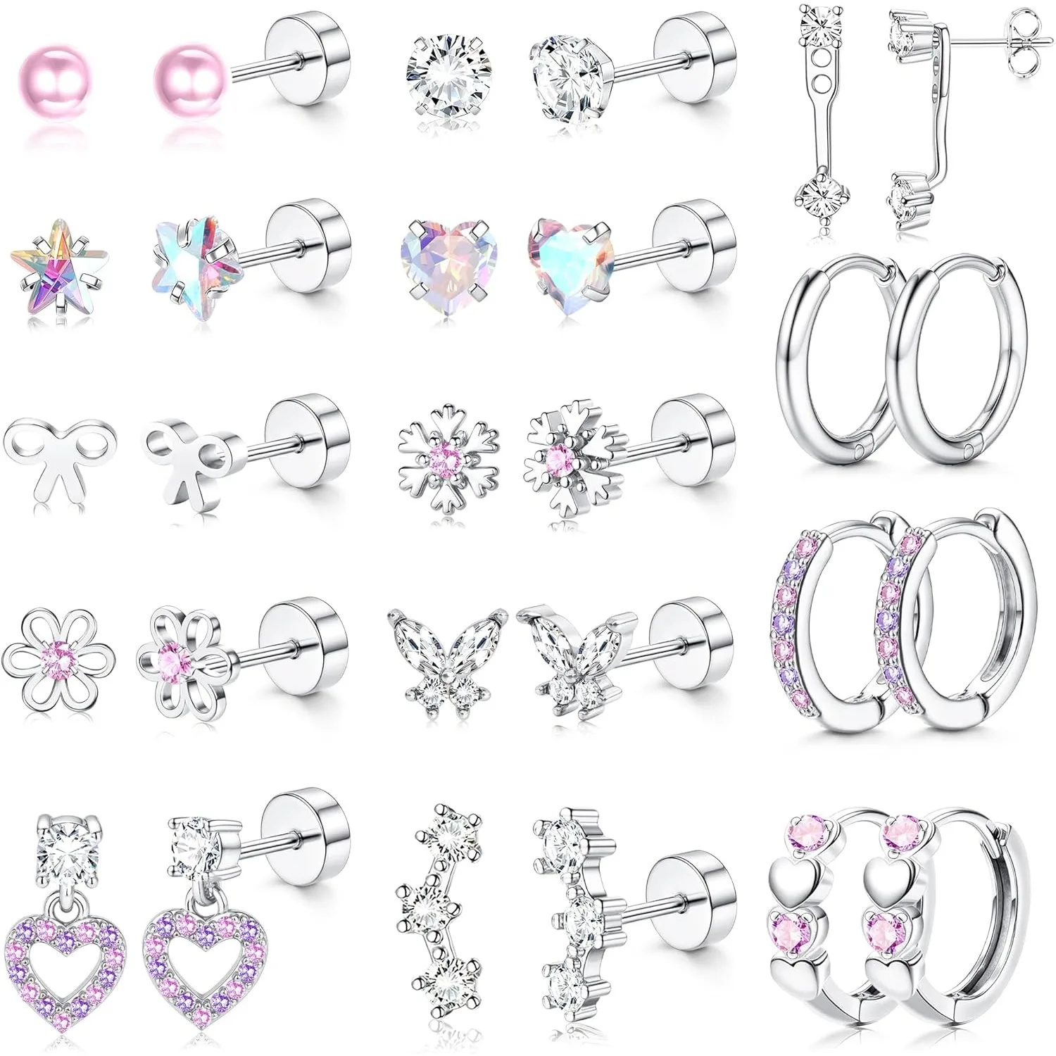 Bobisty 1 Par de Pendientes Hipoalergénicos de Acero Quirúrgico con Parte Trasera Plana para Mujer, Aros Bonitos para Piercings de Cartílago