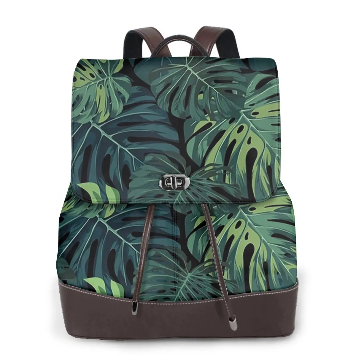 Green Tropical Jungle Leaf Print Bookbag School Student Bags Hiking Travel Daypack for Women Fashion Derma Backpack