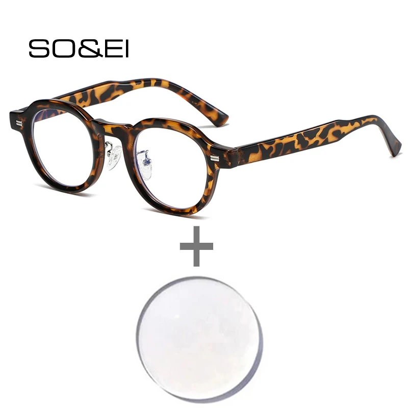 

SO&EI Retro Small Oval Rivets Women Prescription Glasses Fashion Optical Lens with Recipe Men Myopia/Hyperopia/Progressive