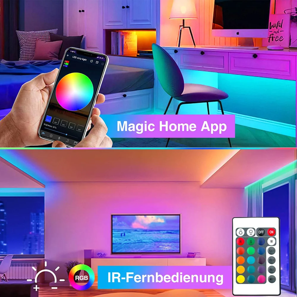 Imagem -03 - Flexível Led Strip Lights para Decoração Home Fita de Diodo Controle Bluetooth Luz de Fundo para tv Decoração do Partido Rgb5050